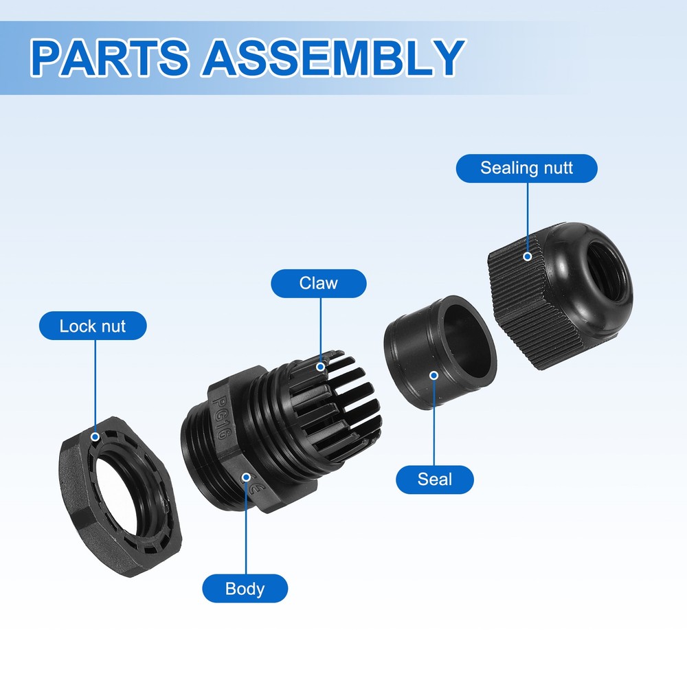 15Pcs Cable Glands 10-14mm Thread Waterproof Adjustable Cable Connector Black