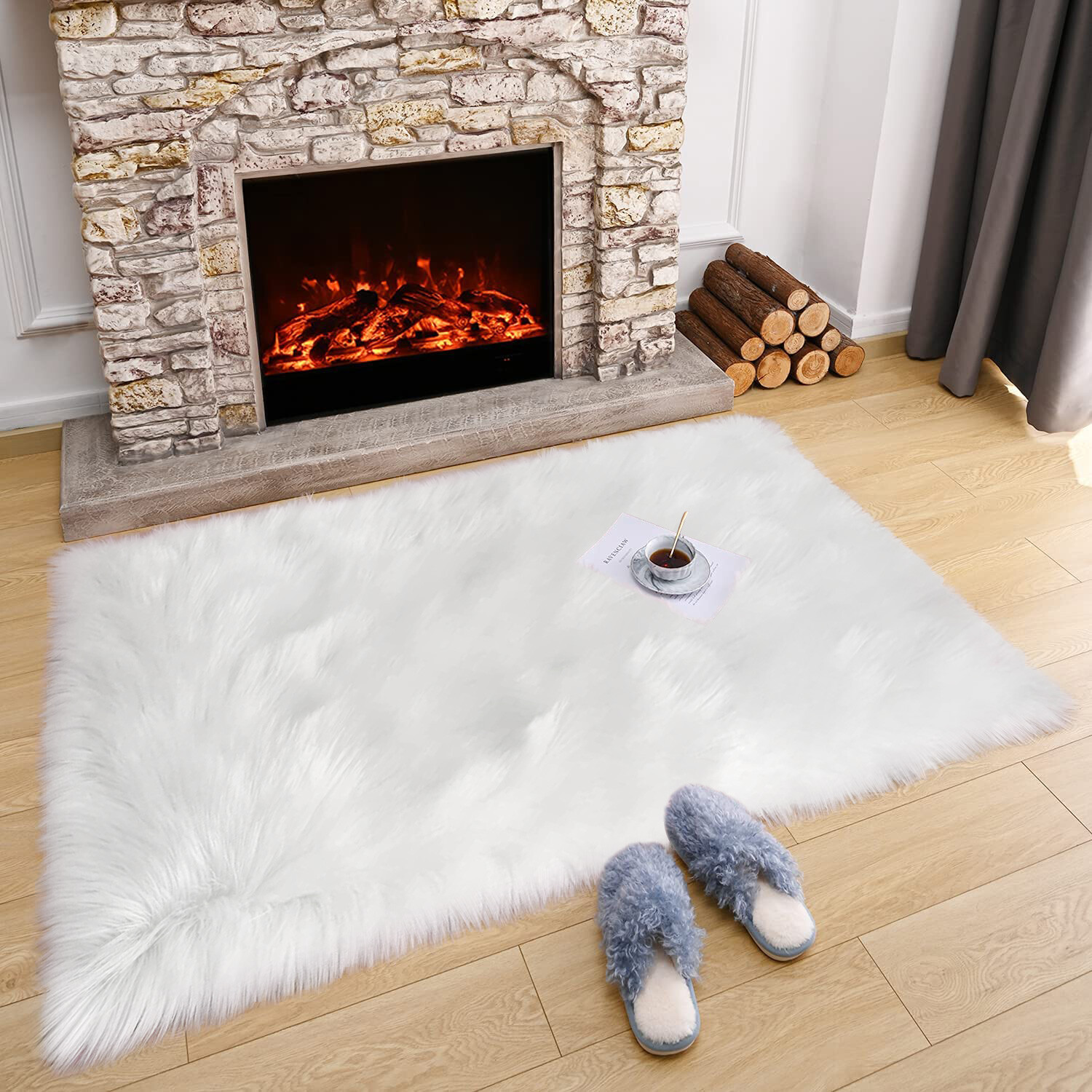 Faux Fur Sheepskin Area Rug Non-Skid Furry Carpet for Living Room in Many Colors