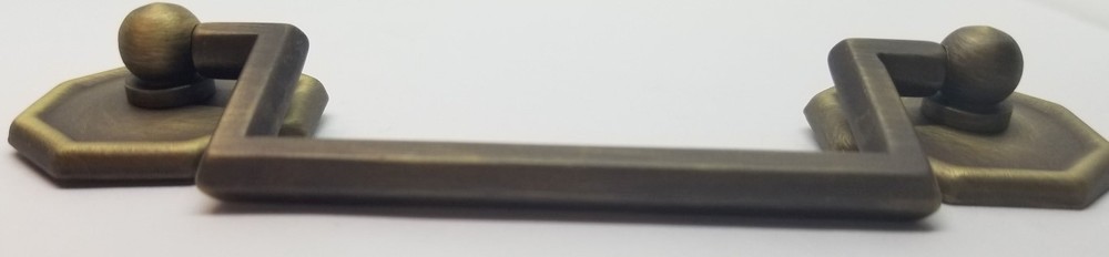 LARGE ANTIQUE BRASS 3-1/2" Centers Colonial Revival Drawer Pull Square Handles