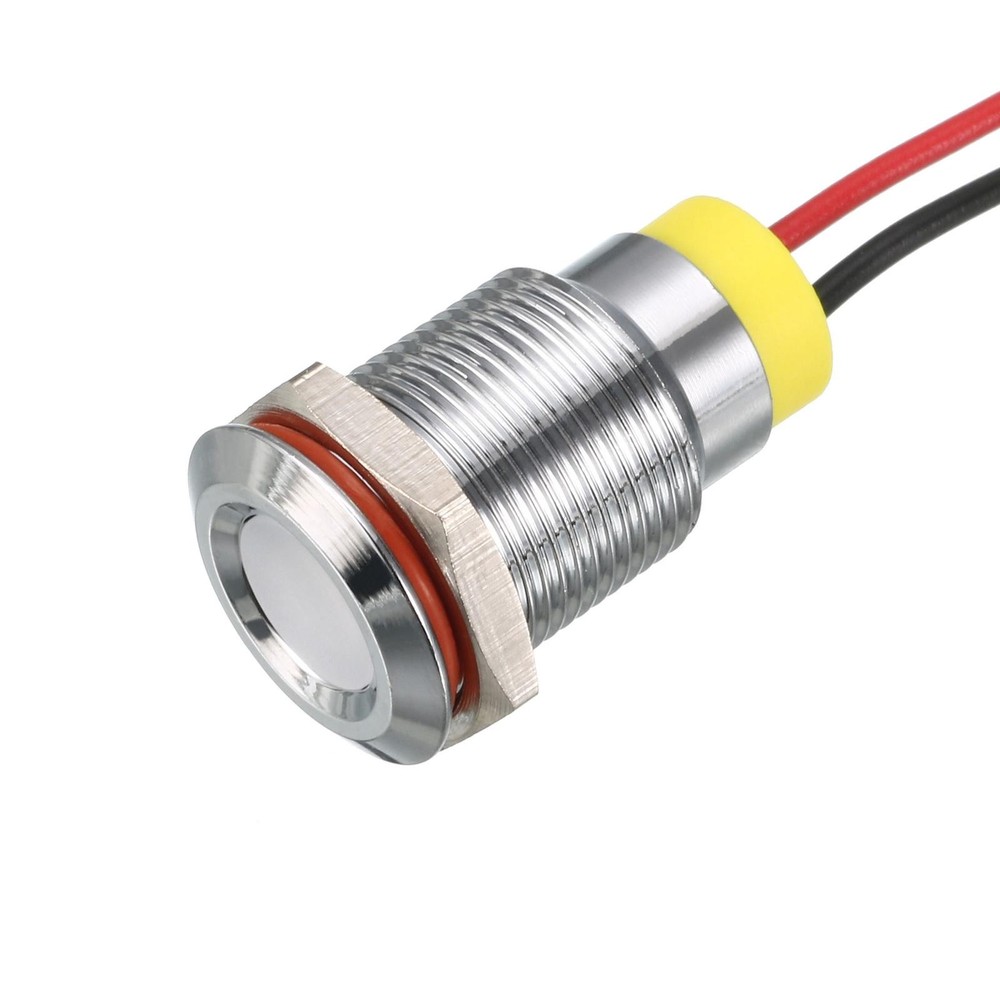 LED Indicator Light AC/DC 12V 12mm Flush Panel Mount White LED Metal Shell