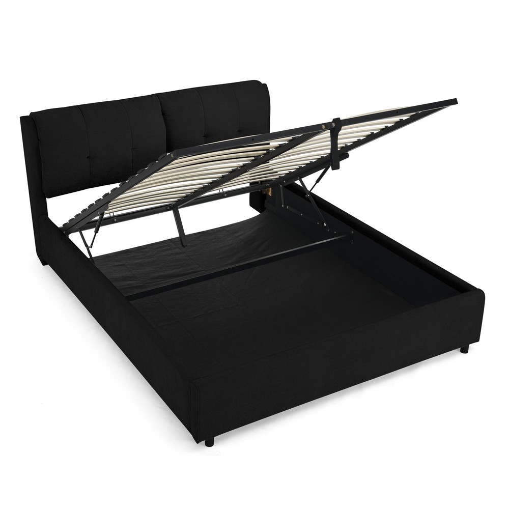 Queen Size Storage Upholstered Hydraulic Platform Bed with Integrated Headboard
