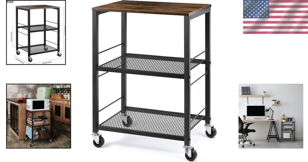 Durable 3-Tier Rolling Cart with Water-Resistant Surface - Seamless Organization