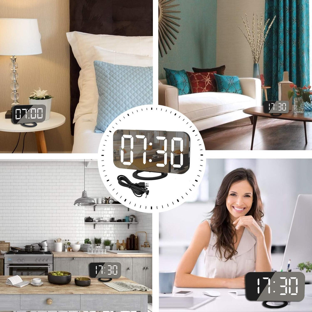 Digital Clock Large Display, LED Alarm Electric Clocks Mirror Surface for Makeup
