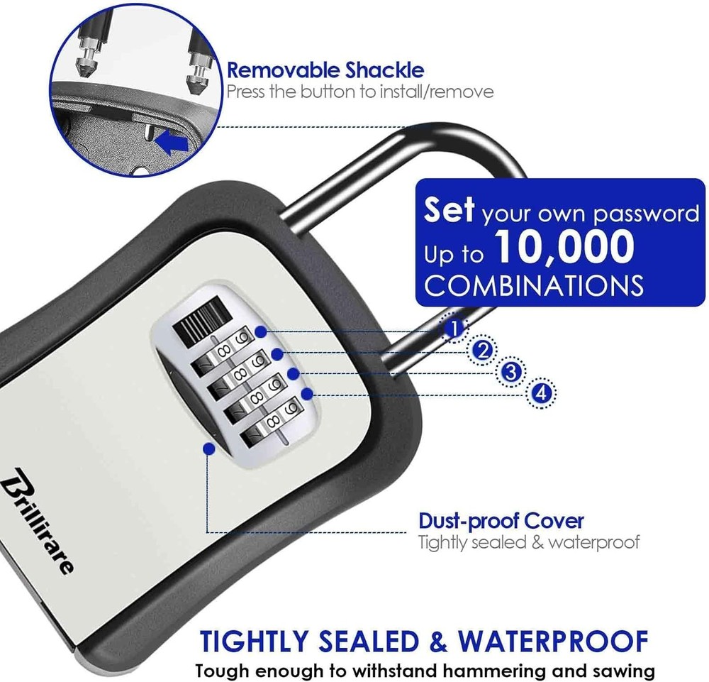 2 Pack Key Lock Box, Waterproof 4 Digits Combination Lockbox with Removable S...