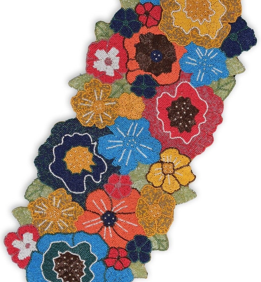 Floral Beaded Table Runner, Multicolor Table Runner, Spring Tableware 13X36 Inch