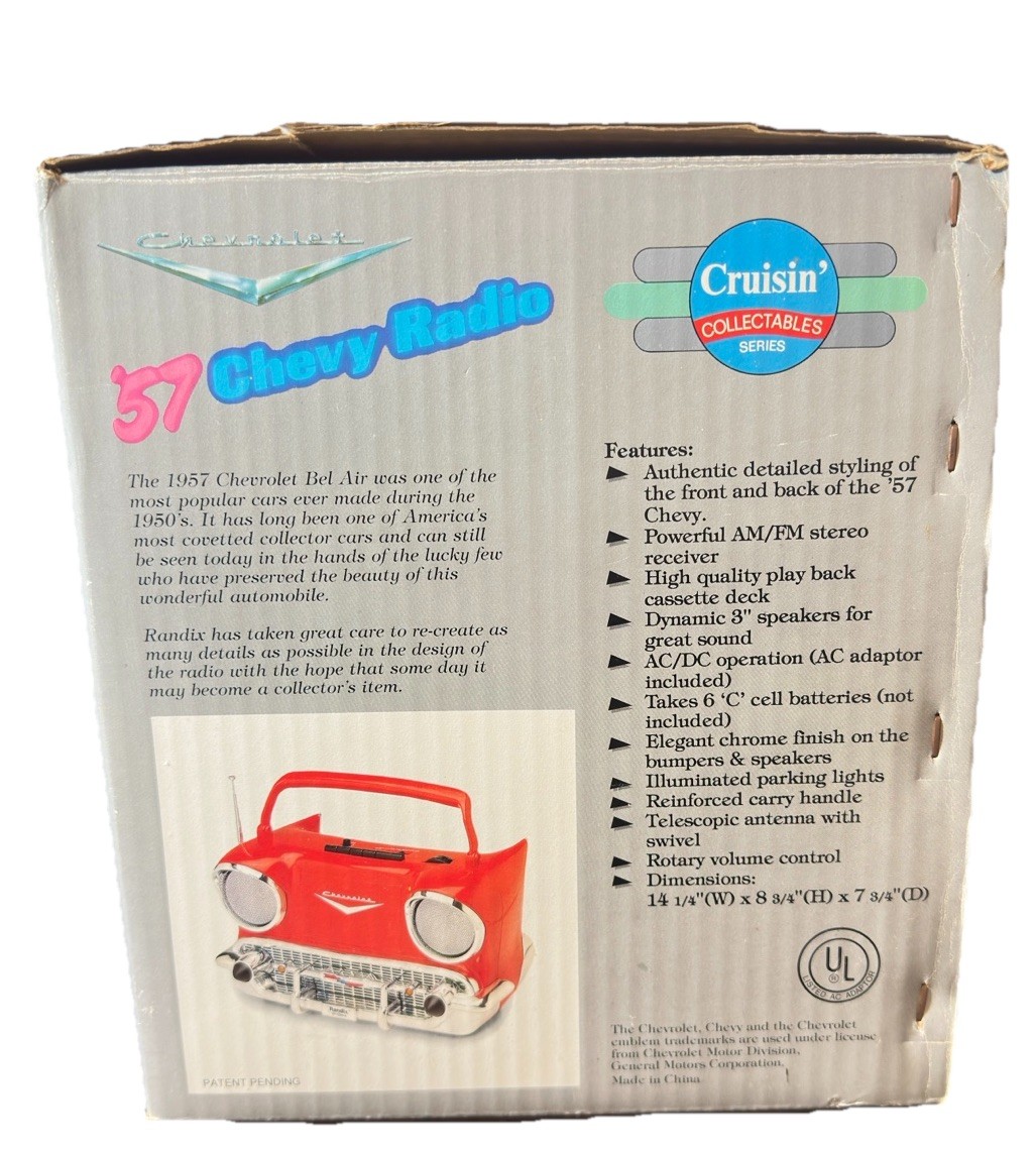 Vintage Randix Red '57 Chevy AM/FM Portable Stereo Cassette Player Radio