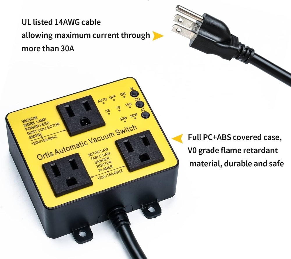 Automatic Vacuum Switch Extra Outlet Dust Control Delay On/Off Power Tools