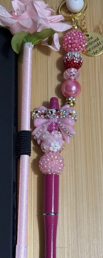 HANDCRAFTED BEADED Key Chain,& NOTE PAD SET Beaded Pen I Kit