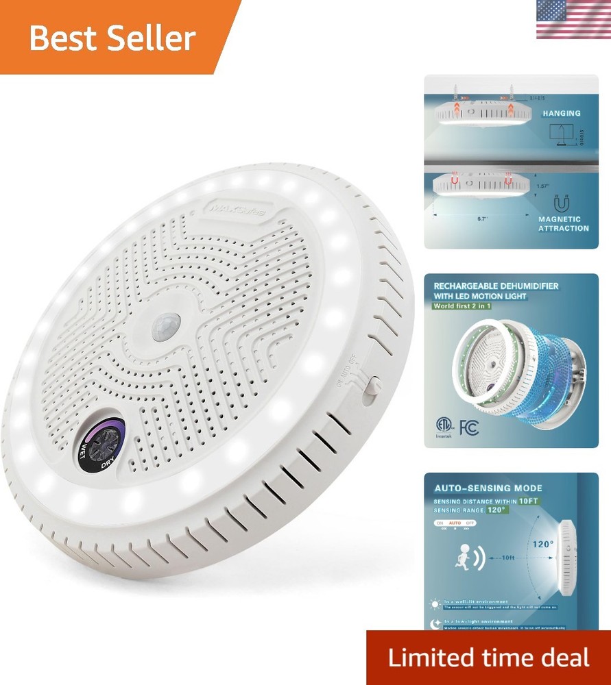 2-in-1 Rechargeable Dehumidifier with Motion Sensor Light -  Approved, White