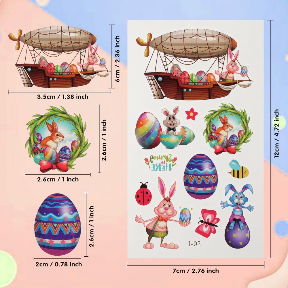 Hamiutci 127Pcs Easter Temporary Tattoos - Multiple Sizes,