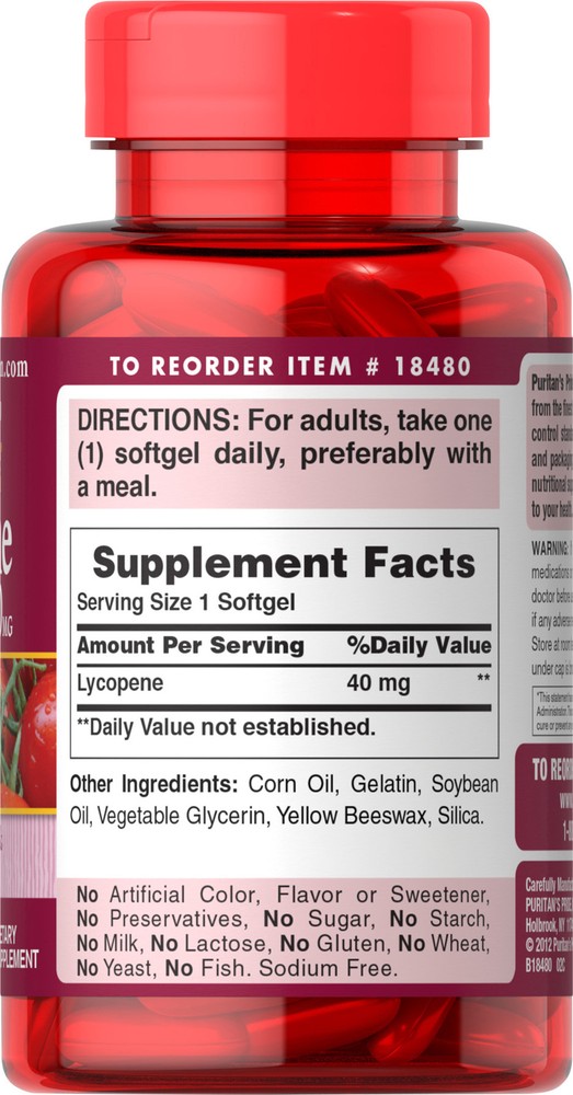 Puritan's Pride Lycopene 40 mg - 60 Softgels