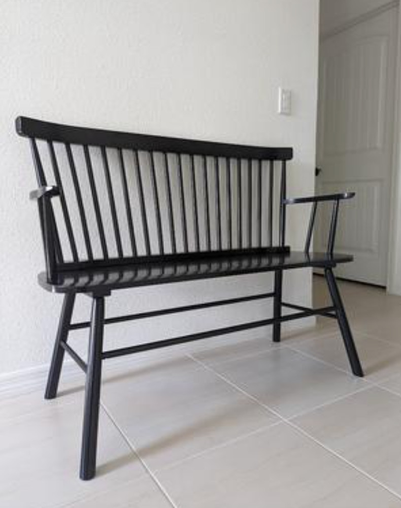 Large Entryway Bench Spindle Back Indoor/Outdoor 2 Person Seating Solid Black