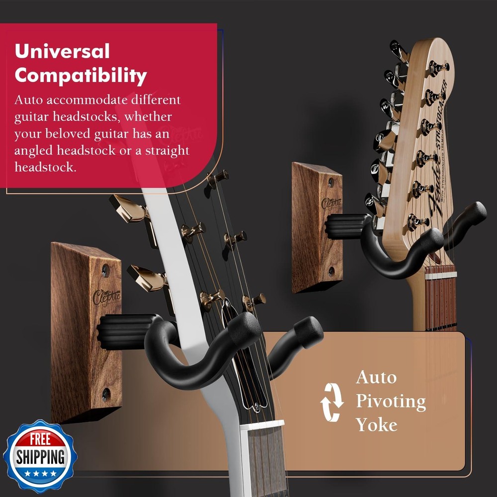 ClefArc Guitar Wall Mount 2 Pack - U-Shape Guitar Wall Hangers, G