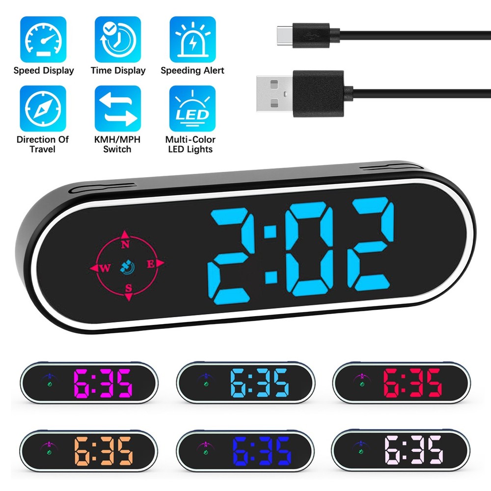 Smart Speedometer HUD: Real-Time Speed Auto Time Sync Direction &Overspeed Alarm