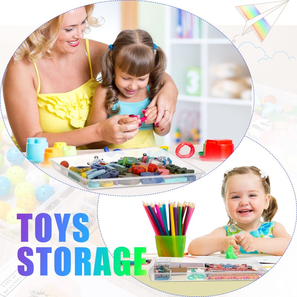 15 Pcs Flat Plastic Trays 16.1 x 11.8'' Sensory Storage Tray Stackable Classr...