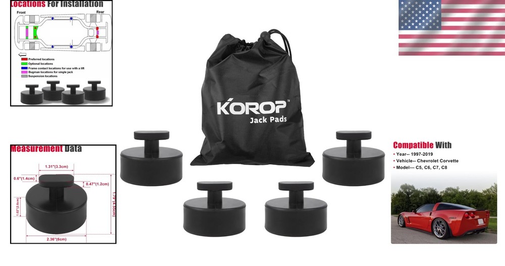 Chevy Corvette Compatible Rubber Jack Pads – 4 Pack, Protect Your Undercarriage