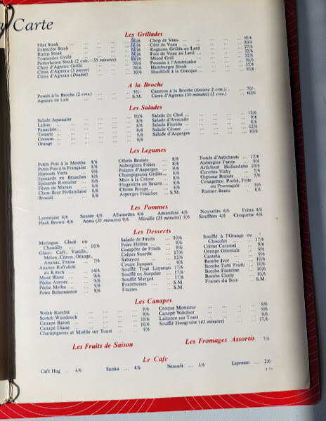 July 1970 Caprice Menu Canada Original Vintage