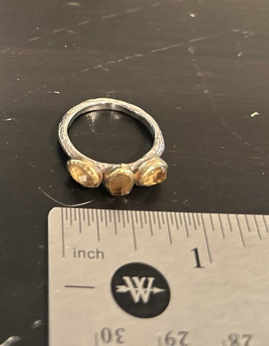 Yellow Citrine 3 Stone Ring