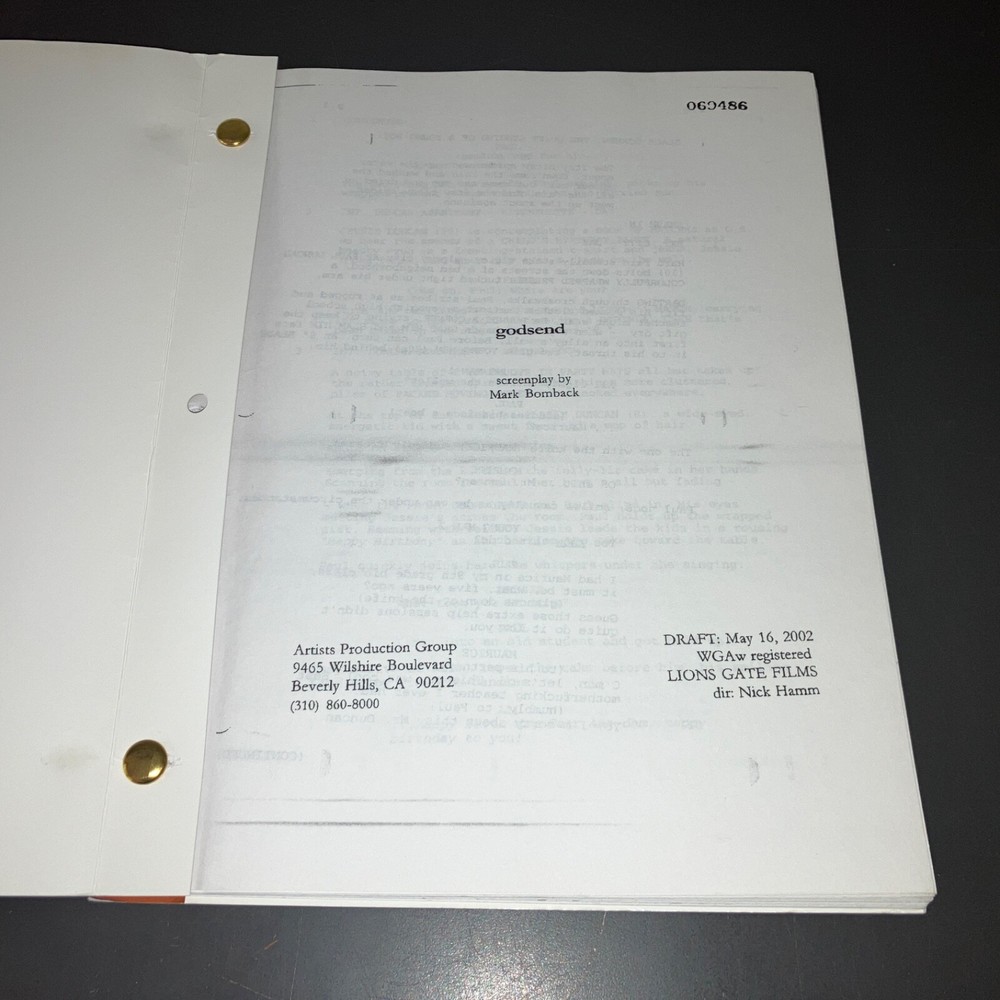 GODSEND (2002) Robert De Niro Thriller UTA Draft Movie Script COA