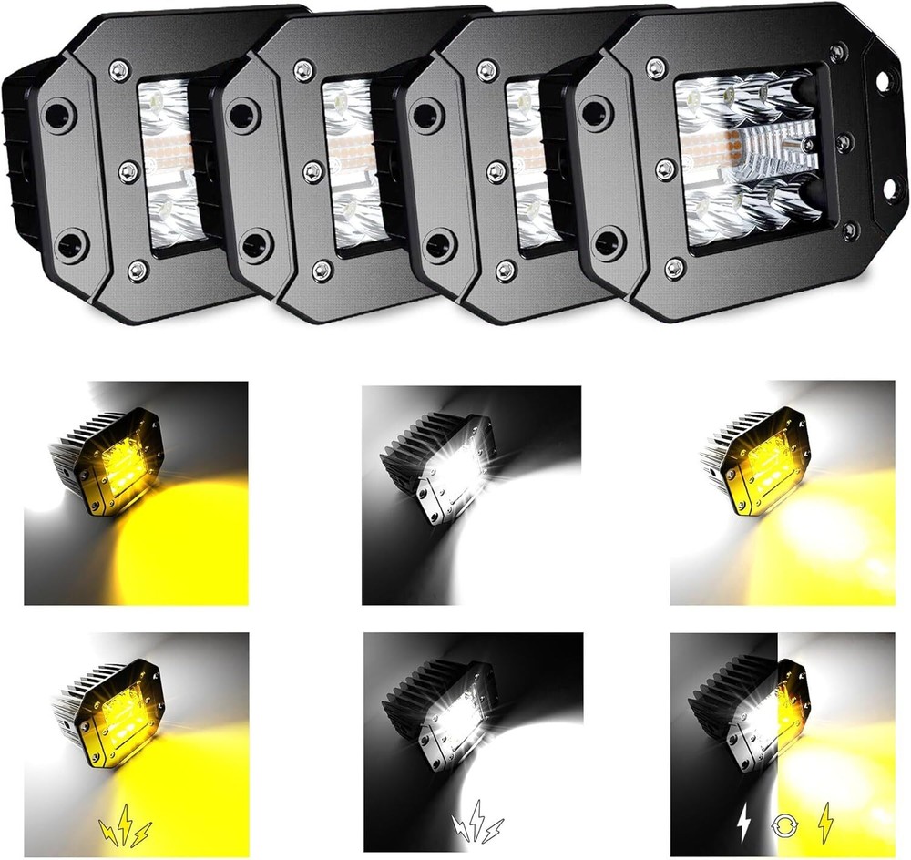 4x 5'' Inch LED Flush Mount 6 Modes Amber/White Flasing Strobe Pods Grill Mount