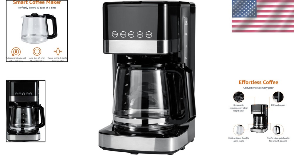 Modern 1.9 Qt Touchscreen Coffee Maker - 12-Cup Capacity with Auto Pause Feature