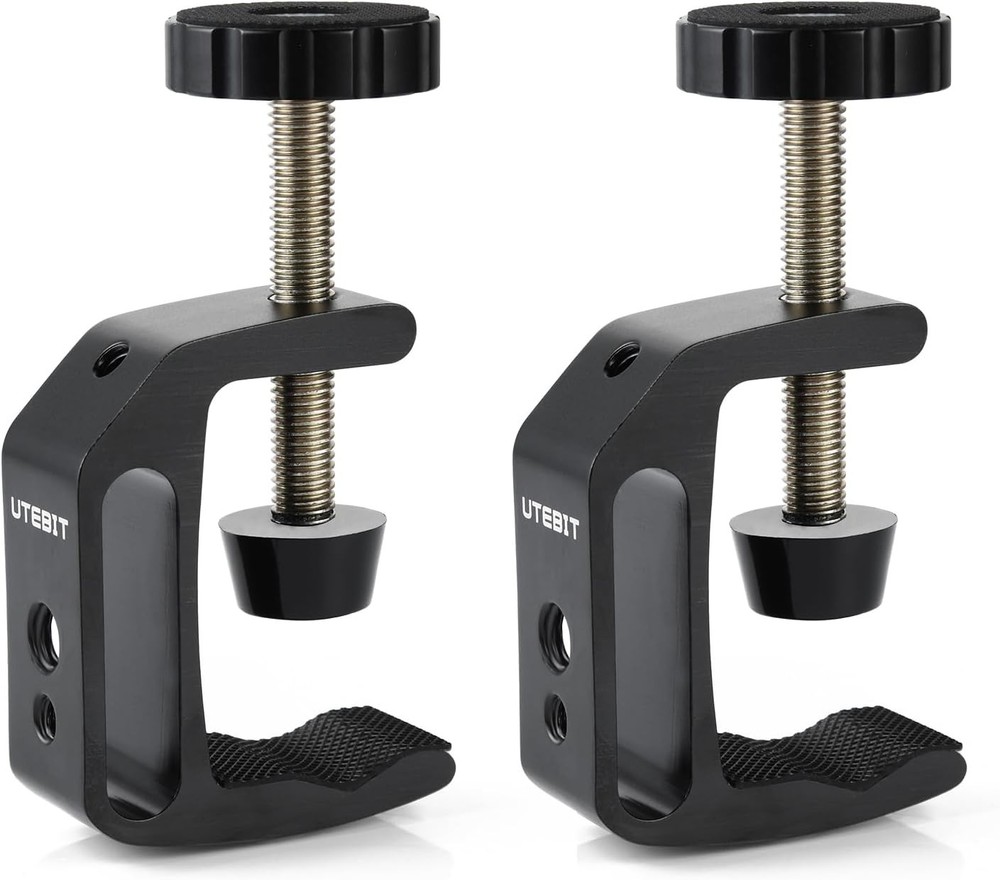 2-Pack 2-inch Small C-Clamps with 1/4" 3/8" Thread Hole for Desktop Mount