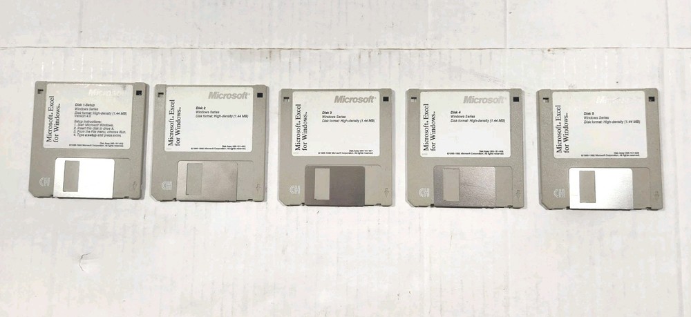 Vintage 3.5" Floppy Disks Microsoft Excel For Windows Disk 1-5