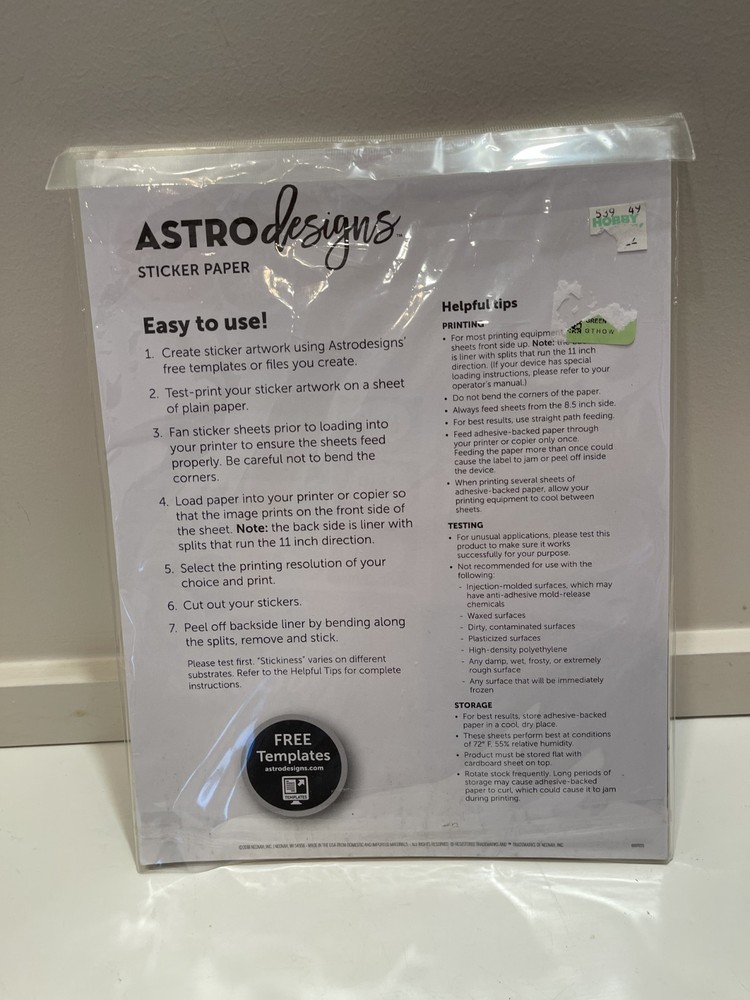 Astro Designs Sticker Paper Sealed