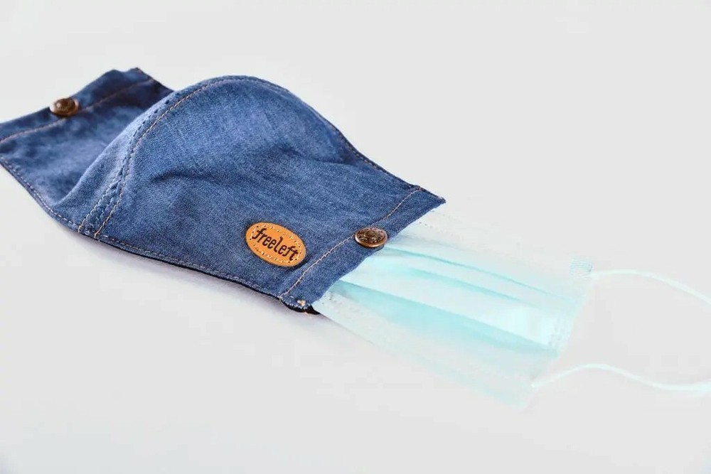 100% Cotton Double Layer Adjustable Denim Face Mask with Filter Pocket. Size M.