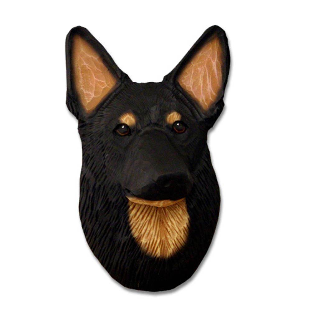 German Shepherd Head Plaque Figurine Black w/ Tan Points