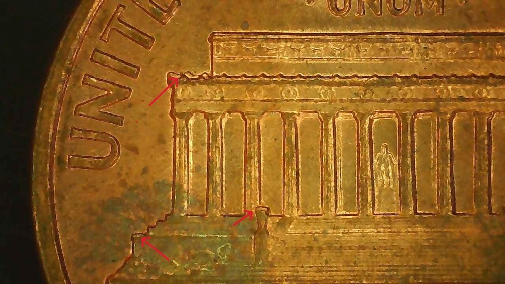 1968 S Lincoln Memorial Cent, Machine doubling on reverse