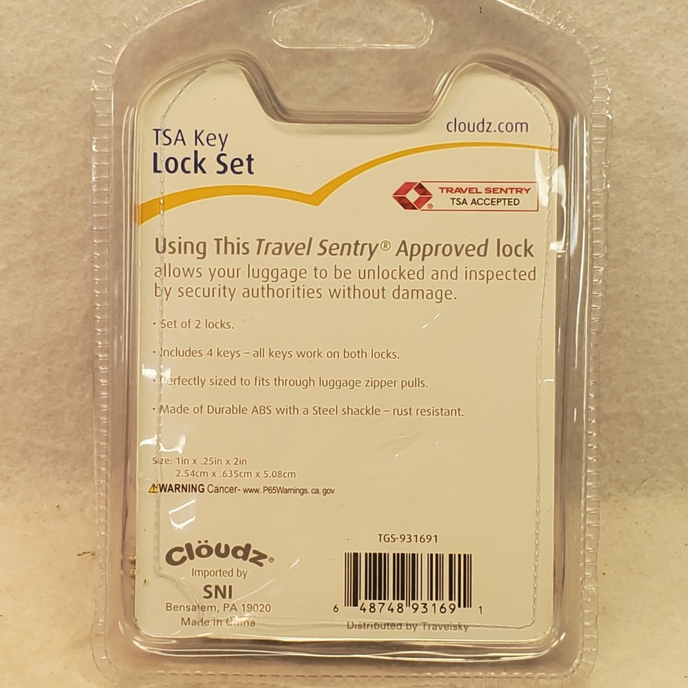 Cloudz TSA Lock Set - 2 Locks 4 Keys - Travel Sentry Approved