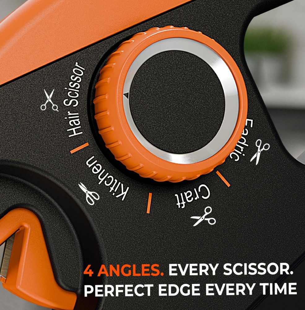 Orange Ninja Scissors Sharpener – 4 Angle Settings for Kitchen, Fabric, Hair ...