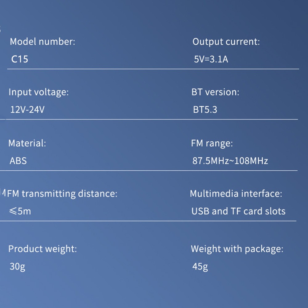 Car Music Adapter MP3 Wireless Transmitter Double USB With Type-C Port