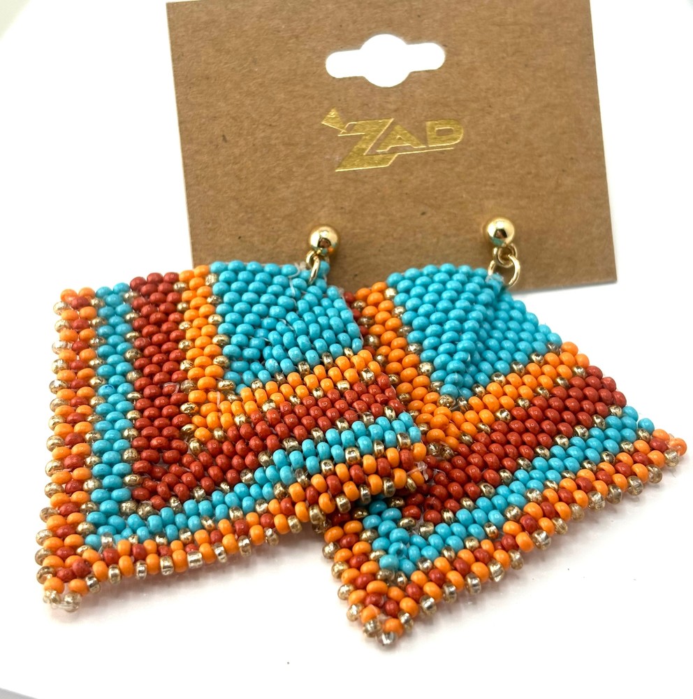 Bold Stripes Woven Bead Post Earrings