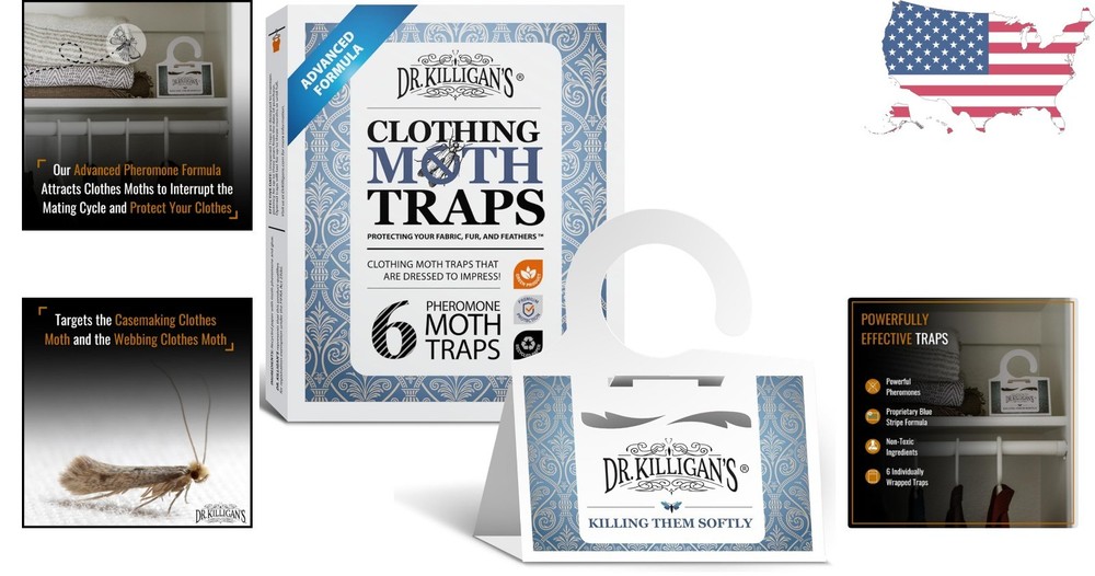 Dr. Killigan's Non-Toxic Clothes Moth Traps - 6 Pheromone Lures, White