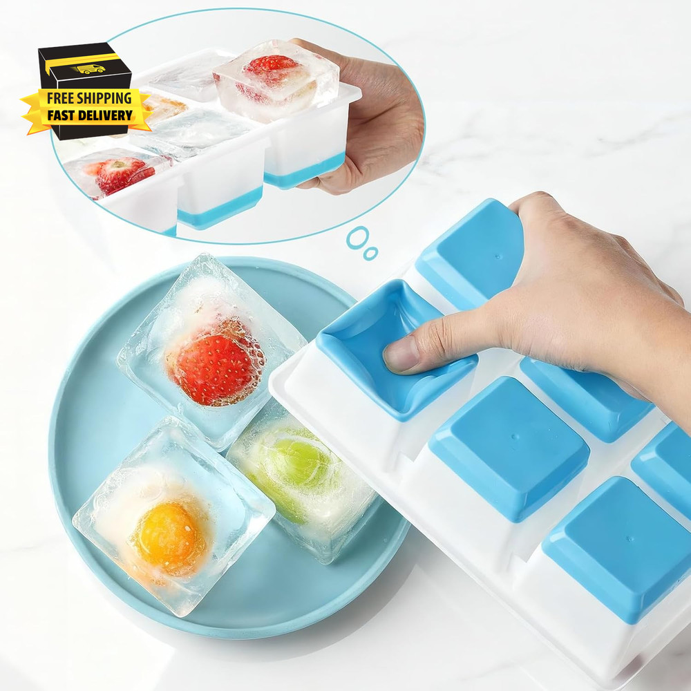 Large Ice Cube Trays 2 Pack, Easy Release 2.4" Big Ice Cubes, Stackable Ice Tray