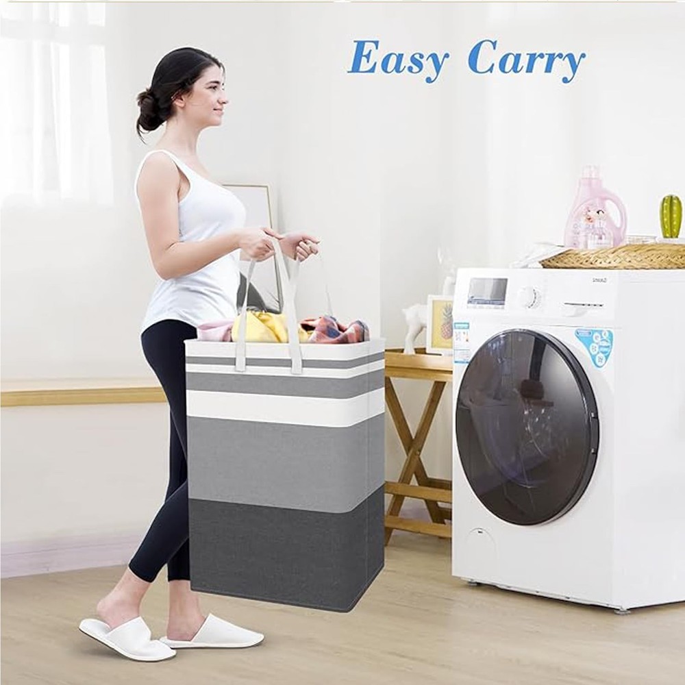 2 PCS Large Capacity Waterproof Freestanding Laundry Basket Foldable Set
