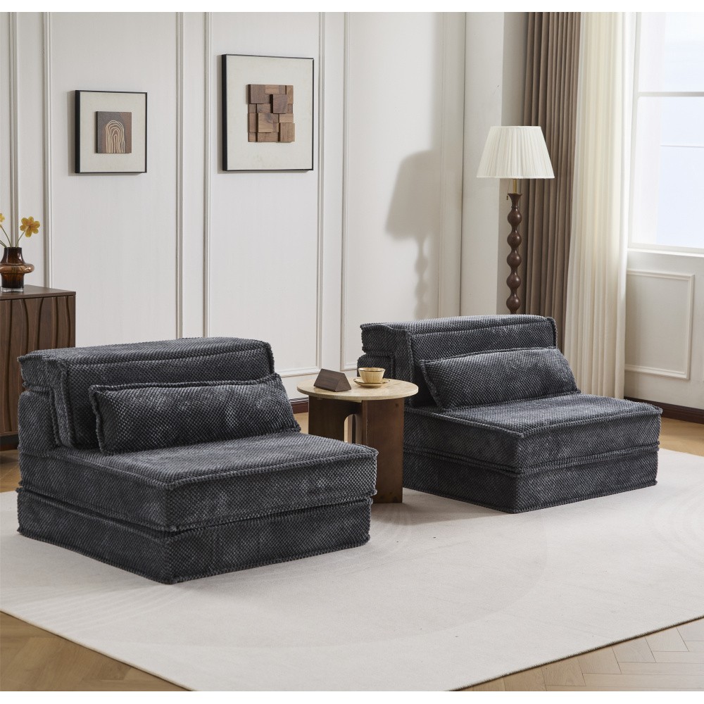Convertible Floor Sofa Bed w/ Pillows, DIY Modular Sectional Dark Grey