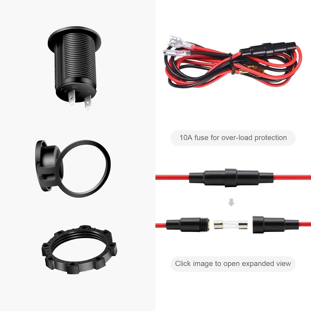 Flame-Resistant 12V/24V Outlet Socket with Over-Load Protection - Easy Install