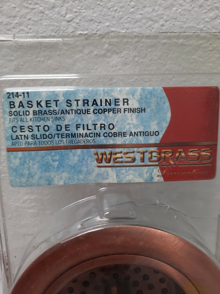 Westbrass 214-11 Kitchen Basket Strainer Solid Brass Antique Copper Finish