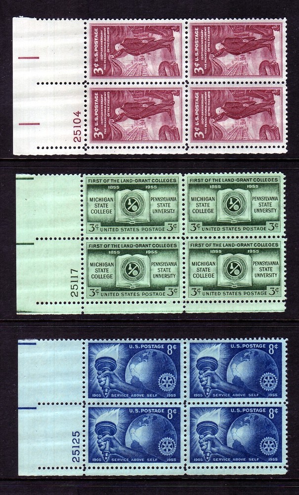 1955 COMMEMORATIVE PLATE BLOCK YEAR SET.  (9) DIFFERENT.  SCV $9