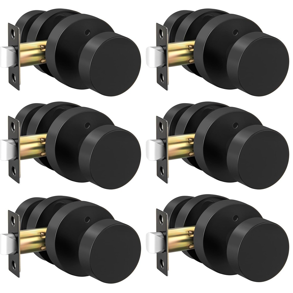 Haidms 6 Pack Matte Black Door Knobs Privacy for Bedroom 6 Pack,