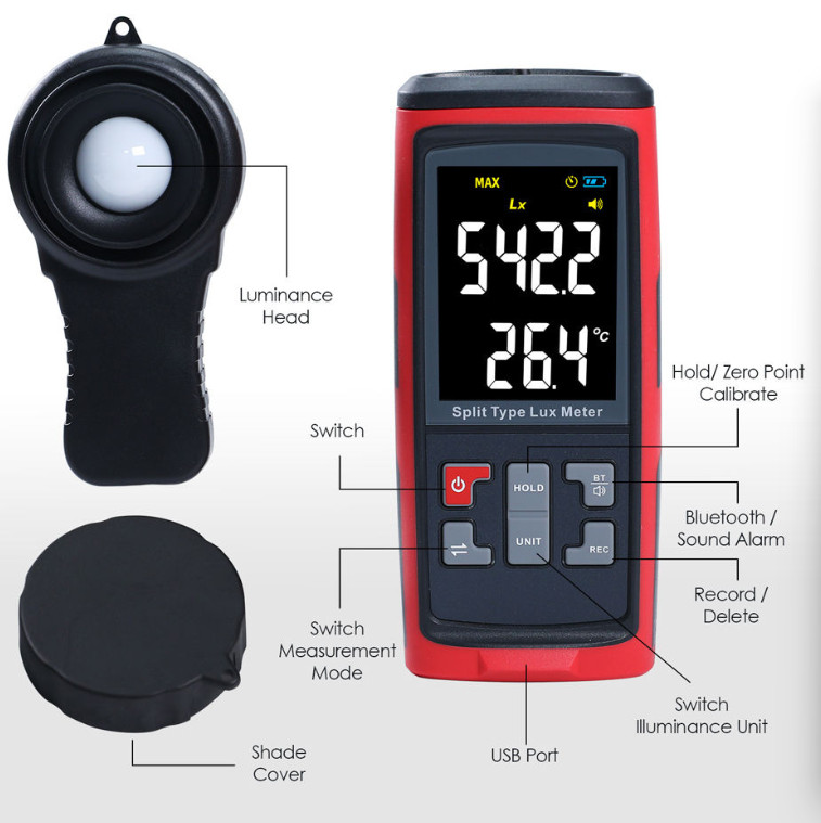 GT1050 Digital Lux Meter High Precision Split Type Illuminometer Photometer Lumi