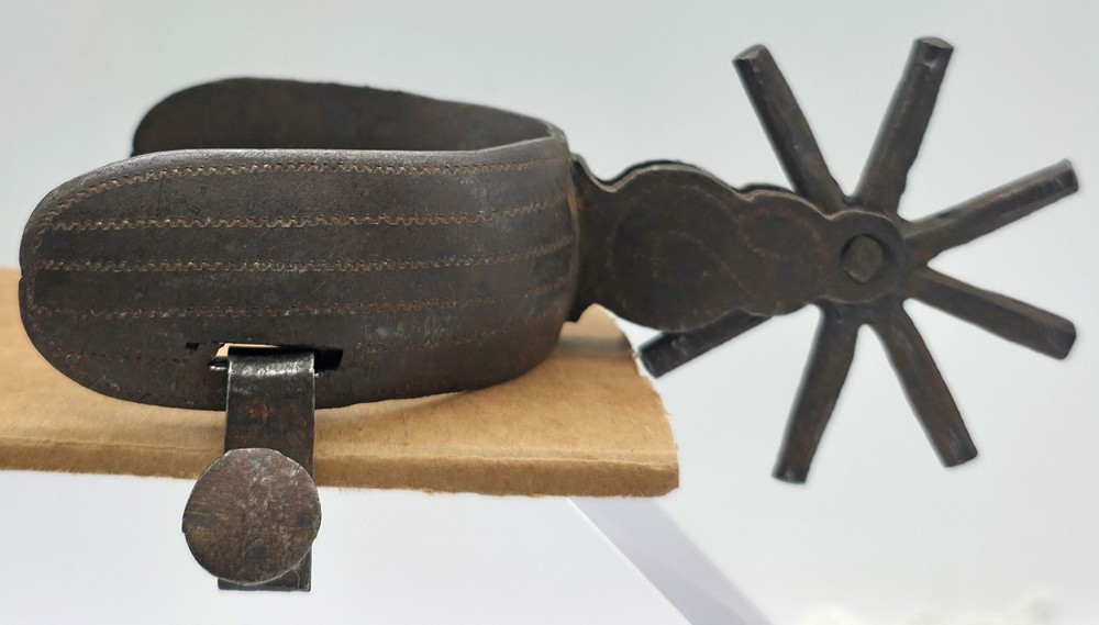 Antique Spanish Style Hand Made Iron Spur with Hand Tooled Pattern ~ Video