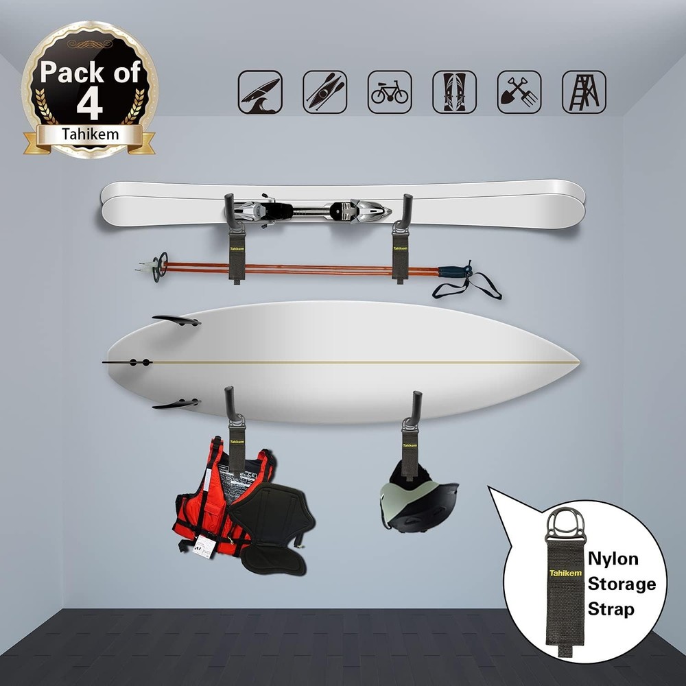 Easy Install Kayak & Bicycle Wall Hooks - Max Load 50lbs, Black Storage Solution