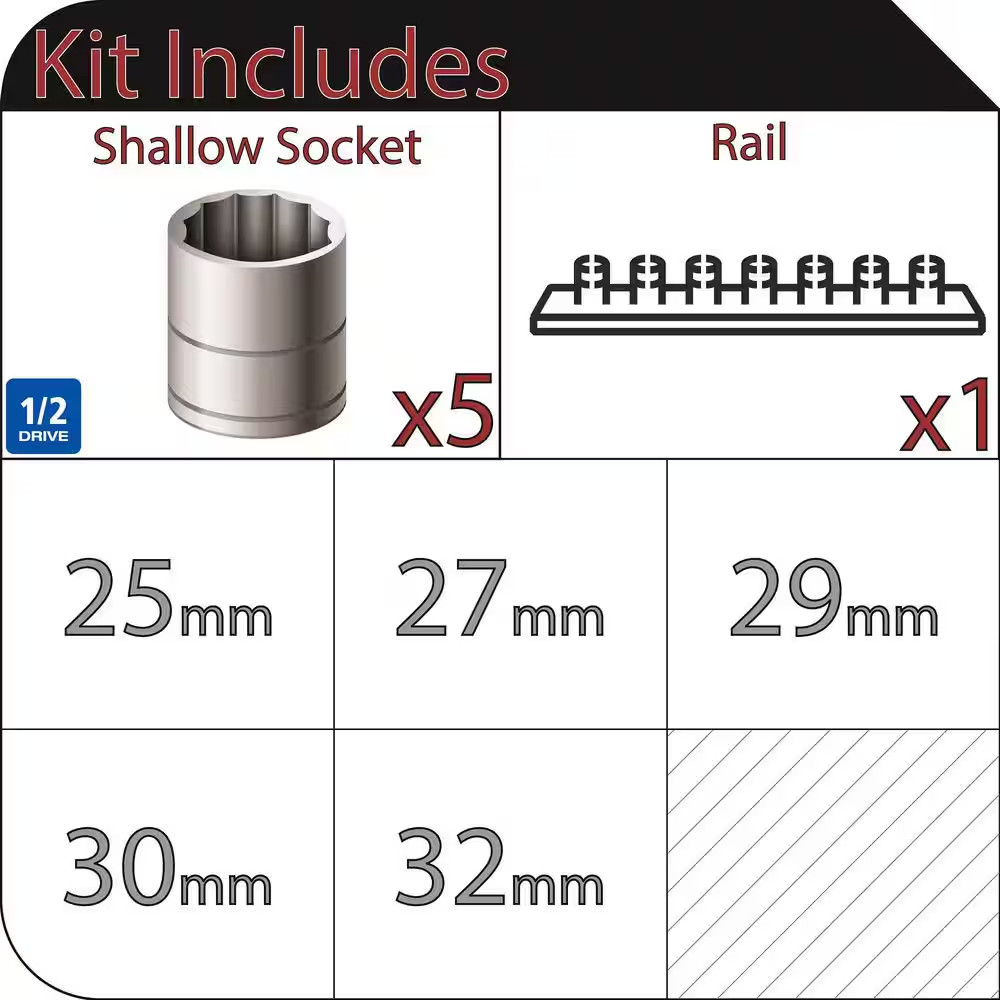 1/2 In. Drive Metric Large Socket Set (5-Piece)