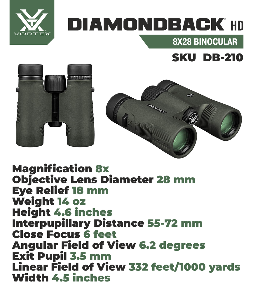 Vortex Optics Diamondback HD 8x28 Binocular with Free Camo Forest Hat Bundle