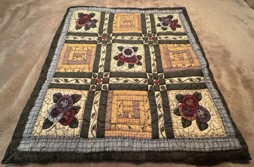 Patchwork Styled Mini Sampler Wall Textile Art Quilt Floral Farmhouse Decor