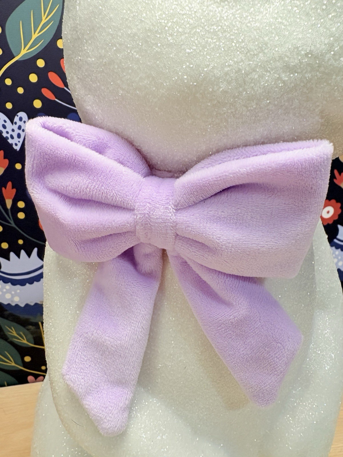 Large 25” Blow Mold Bunny Rabbit W/ Velvet Lavender Ribbon And Glitter Coating